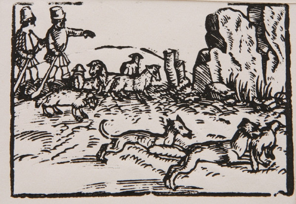 Neznámy autor – Napadnutie stáda oviec - Ilustrácia k Ezopovým bájkam 