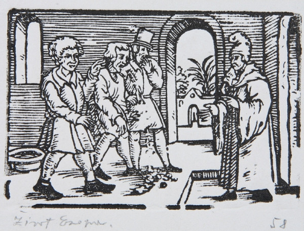 Neznámy autor – Traja muži prichádzajúci k staršiemu 