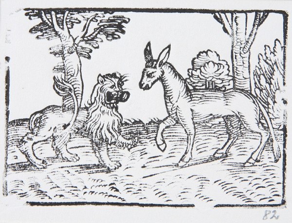 Neznámy autor – Lev a osol (Ezopove Bájky - ilustrácia) 