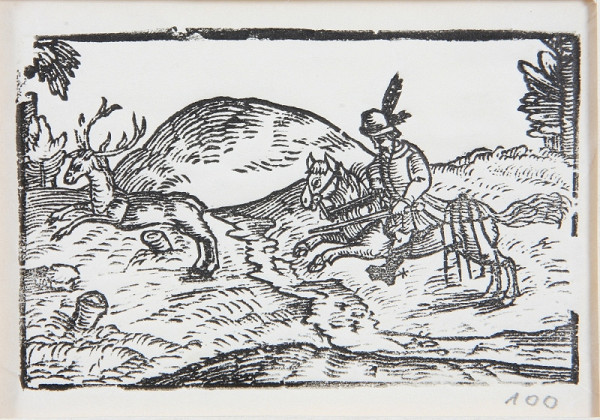 Neznámy autor – Poľovník na koni prenasledujúci jeleňa 