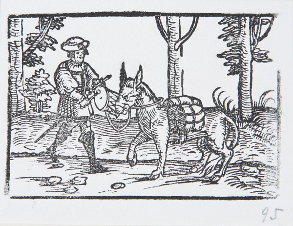 Neznámy autor – Osol s nákladom a bubnujúci muž 