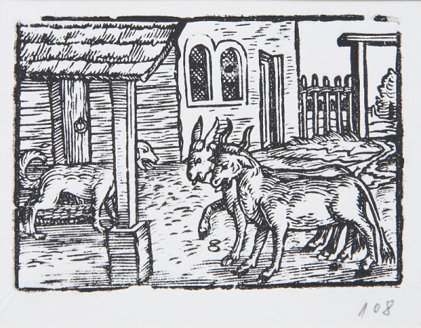 Neznámy autor – Osol, vôl a pes - Ilustrácia k Ezopovým bájkam 