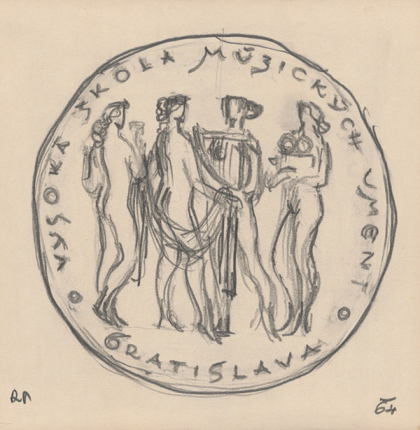 Rudolf Pribiš – II. náčrt averzu medaile rektora VŠMU 