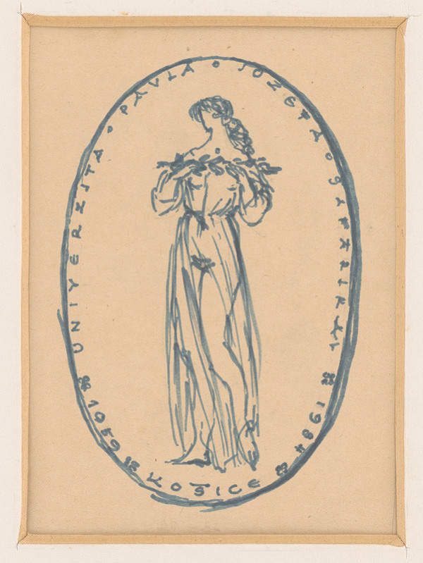 Rudolf Pribiš – Návrh averzu jub.medaily UPJŠ - Stojaca žena s vetievkou cez prsia 