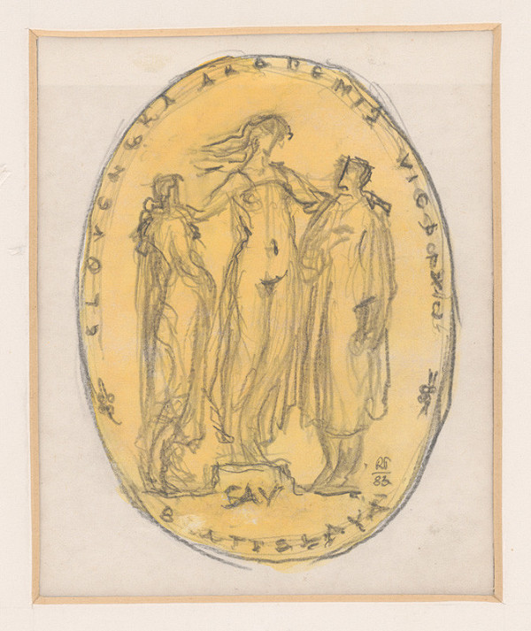 Rudolf Pribiš – Návrh averzu med. SAV - Trojfigurálna kompozícia 