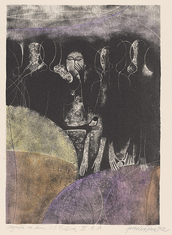 Viera Gergeľová – Litografia na tému A. S. Puškina IV. 