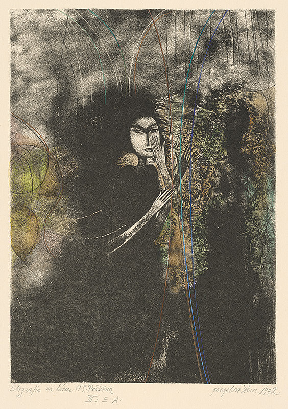 Viera Gergeľová – Litografia na tému A. S. Puškina VIII. 