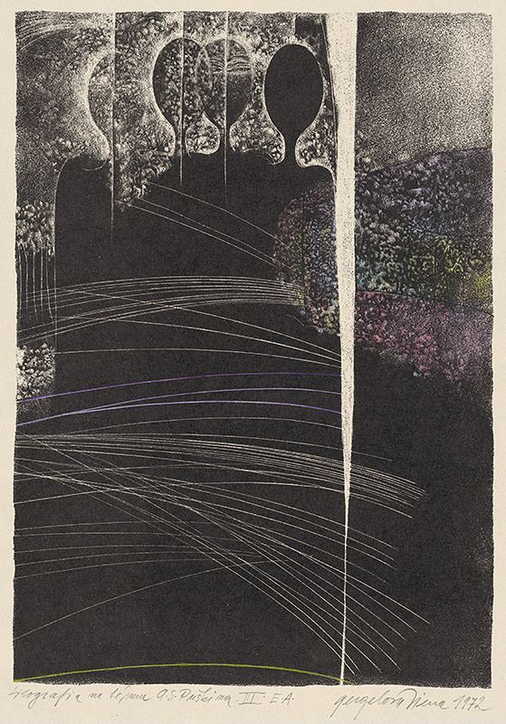 Viera Gergeľová – Litografia na tému A.S.Puškina XI. 