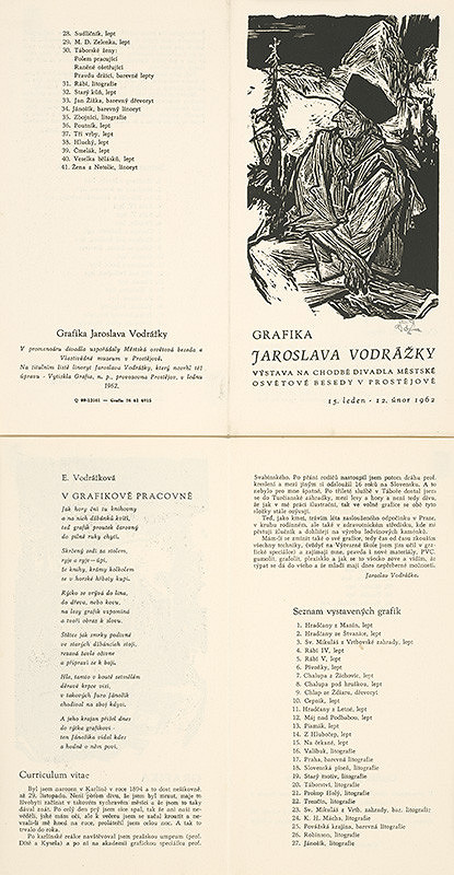 Jaroslav Vodrážka – Skladačka k výstave grafiky v Prostějove, 1962 