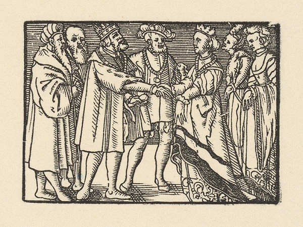 Nemecký grafik z 2. polovice 16. storočia – Knieža predstavuje Grizeldu