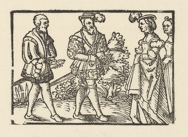 Nemecký grafik z 2. polovice 16. storočia – Knieža sa zhovára s Grizeldou 