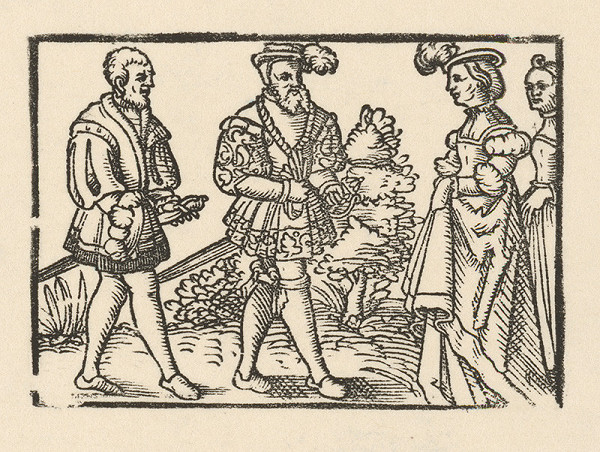 Nemecký grafik z 2. polovice 16. storočia – Knieža sa zhovára s Grizeldou 
