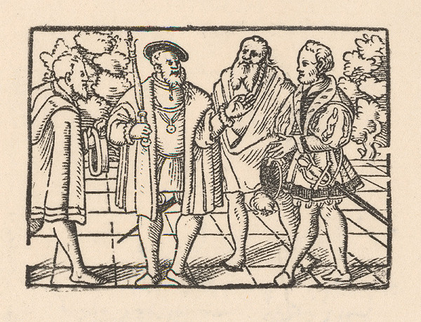 Nemecký grafik z 2. polovice 16. storočia – Rozhovor cisára s tromi šľachticmi 