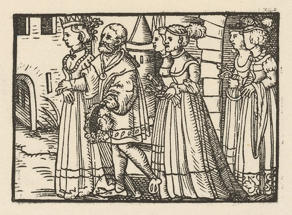 Nemecký grafik z 2. polovice 16. storočia – Knieža vedie Grizeldu na svadbu 