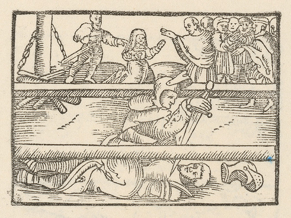 Moravský grafik z polovice 16. storočia – Súboj dvoch rytierov