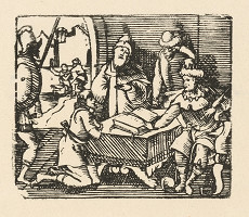 Nemecký grafik zo začiatku 17. storočia – Kľačiaci prosebník pred kráľom a sudcami 