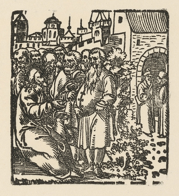 Nemecký grafik z 1. polovice 16. storočia – Kristus pred bránami Jeruzaléma 