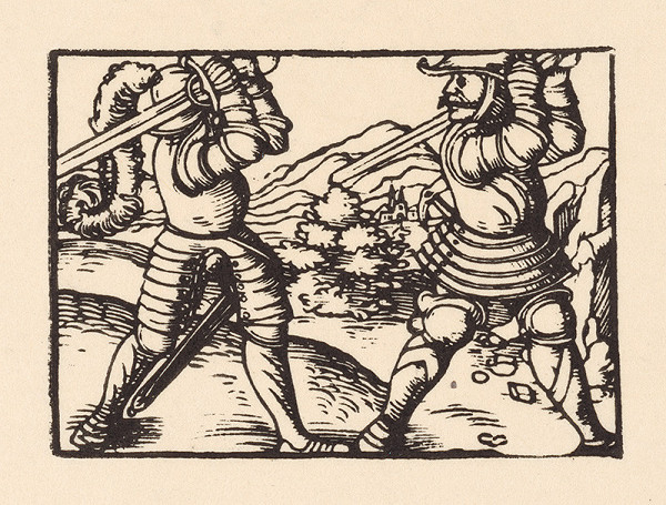 Nemecký grafik z polovice 16. storočia – Súboj dvoch rytierov v krajine 