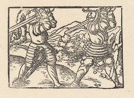 Nemecký grafik z polovice 16. storočia – Súboj dvoch rytierov v krajine 
