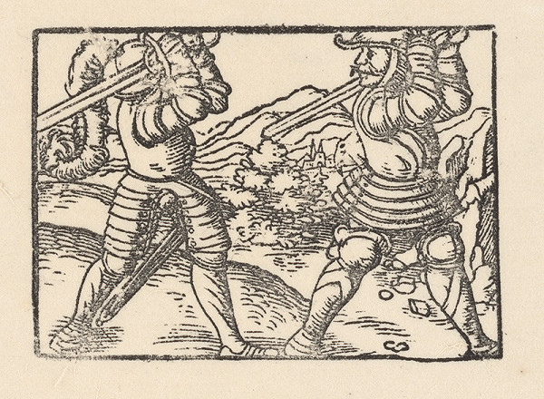 Nemecký grafik z polovice 16. storočia – Súboj dvoch rytierov v krajine 