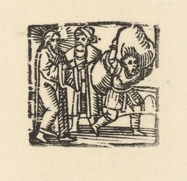 Nemecký grafik z 1. polovice 16. storočia – Kristus, obchodník a nosič ťažkého bremena 