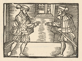 Nemecký grafik z 1. polovice 16. storočia – Rozhovor dvoch šľachticov 