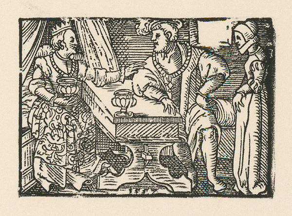 Nemecký grafik z 2. polovice 16. storočia – Cisár s manželkou v prítomnosti dvornej dámy 
