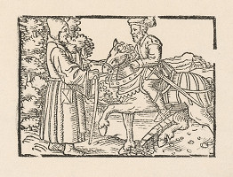 Nemecký grafik z 1. polovice 16. storočia – Stretnutie rytiera na koni s mníchom 