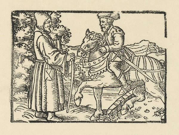 Nemecký grafik z polovice 16. storočia – Stretnutie rytiera na koni 