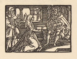 Nemecký grafik z 1. polovice 16. storočia – Kľačiaca žena pred kráľom 