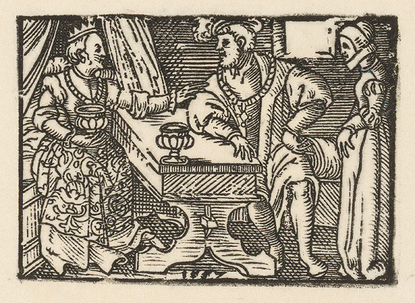 Nemecký grafik z 2. polovice 16. storočia – Cisár s manželkou v prítomnosti dvornej dámy 