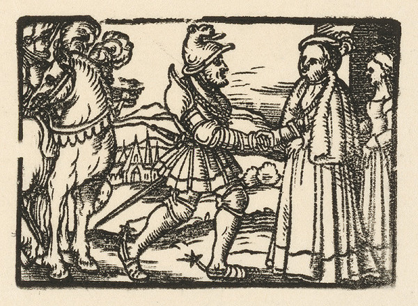 Nemecký grafik z 2. polovice 16. storočia – Stretnutie rytiera s dvornou dámou 