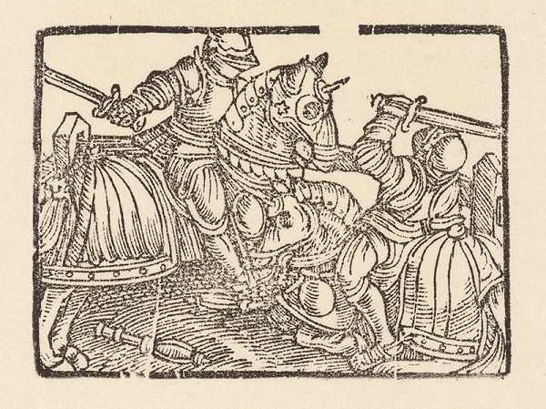 Nemecký grafik z polovice 16. storočia – Súboj dvoch rytierov na koňoch 