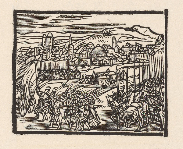 Nemecký grafik zo začiatku 17. storočia – Vojsko pred bránami mesta