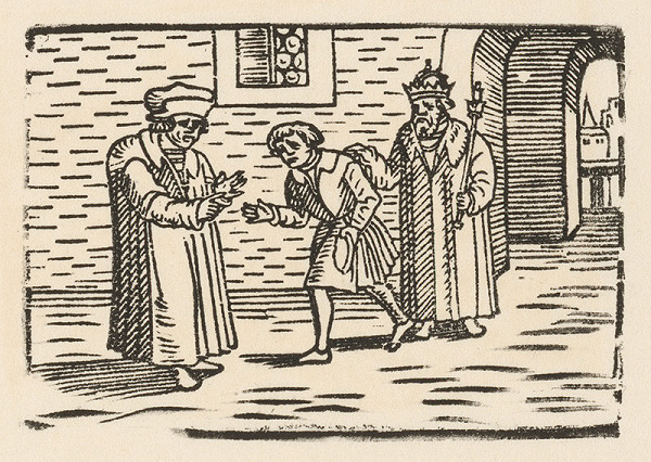 Nemecký grafik z 2. polovice 16. storočia – Ezop radí kráľovi Lycerovi 