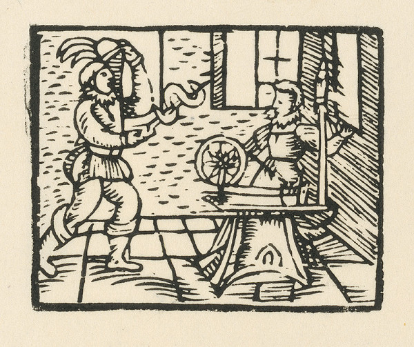 Moravský grafik z prelomu 16. - 17. storočia – Rytier a dáma pri kolovrate