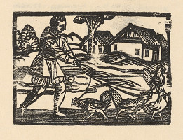 Nemecký grafik z 1. polovice 16. storočia – Enšpígl pasie sliepky 