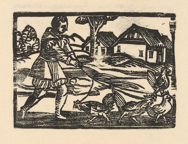 Nemecký grafik z 1. polovice 16. storočia – Enšpígl pasie sliepky 