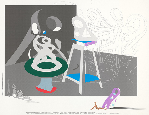 Vladimír Havrilla – Dievča modelujúce sochy a pritom sa veľmi podobajúce na tieto sochy 