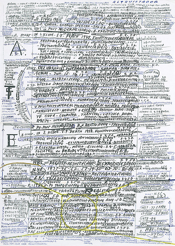 Stanislav Filko – Bez uvedenia názvu  (A. START – IN I. KLINIC. S.F. DEATH 1945. – B. START – IN 2. KLINIC. S.F. DEATH 1952. KONSTITUOVANIADSEIQ)   