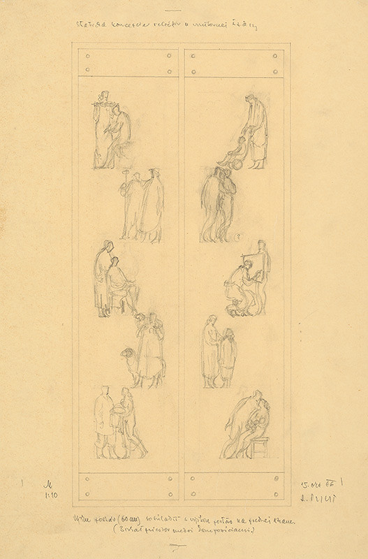 Rudolf Pribiš – Náčrt vnútornej strany dverí na Slavíne 