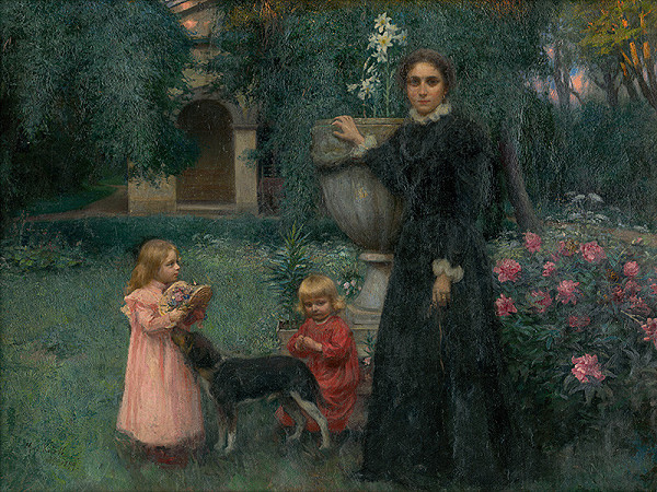 Maximilián Kurth – Umelcova manželka s deťmi v záhrade 