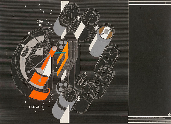 Vojtech Vilhan – Letisko v Bratislave - Ivánke. Tuzemská časť. Priestorové riešenie nového odbavovacieho sytému. Axonometria. I. etapa. M 1:25. 