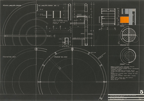 Vojtech Vilhan – Letisko v Bratislave - Ivánke. Zahraničná časť - kabínka MV. Priestorové riešenie nového odbavovacieho sytému. Pôdorysy, rezy a pohľad. II. etapa. M 1:25, M 1:5. 