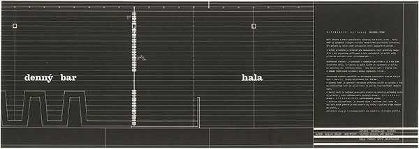 Vojtech Vilhan, Václav Cigler – Letisko v Bratislave - Ivánke. Tuzemská časť. Situovanie deliacej sklenenej steny zo sklelených technických trubiek medzi denným barom a halou. Pôdorys. 