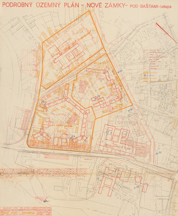 Michal Maximilián Scheer – Podrobný územný plán mesta Nové Zámky - Pod Baštami. 1. etapa. Súčasný stav - asanácia. M 1:1000. 