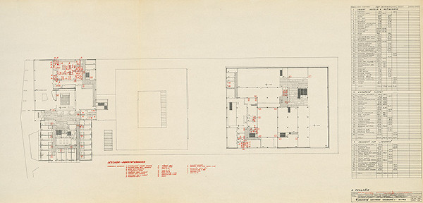 Michal Maximilián Scheer – Obvodné centrum v Nitre - Chrenová 1. Objekt reštaurácie a hotela. Obchodný dom Jednota. Pôdorys 2. podlažia. M 1:200.  