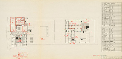 Michal Maximilián Scheer – Obvodné centrum v Nitre - Chrenová 1. Objekt reštaurácie a hotela. Obchodný dom Jednota. Pôdorys 2. podlažia. M 1:200.  