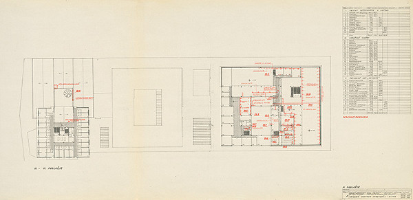 Michal Maximilián Scheer – Obvodné centrum v Nitre - Chrenová 1. Objekt reštaurácie a hotela. Obchodný dom Jednota. Pôdorys 3. podlažia. M 1:200.