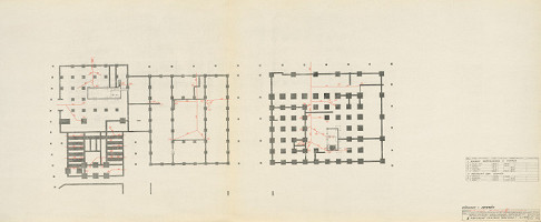 Michal Maximilián Scheer – Obvodné centrum v Nitre - Chrenová 1. Pôdorys základov a suterénu. M 1:200. 